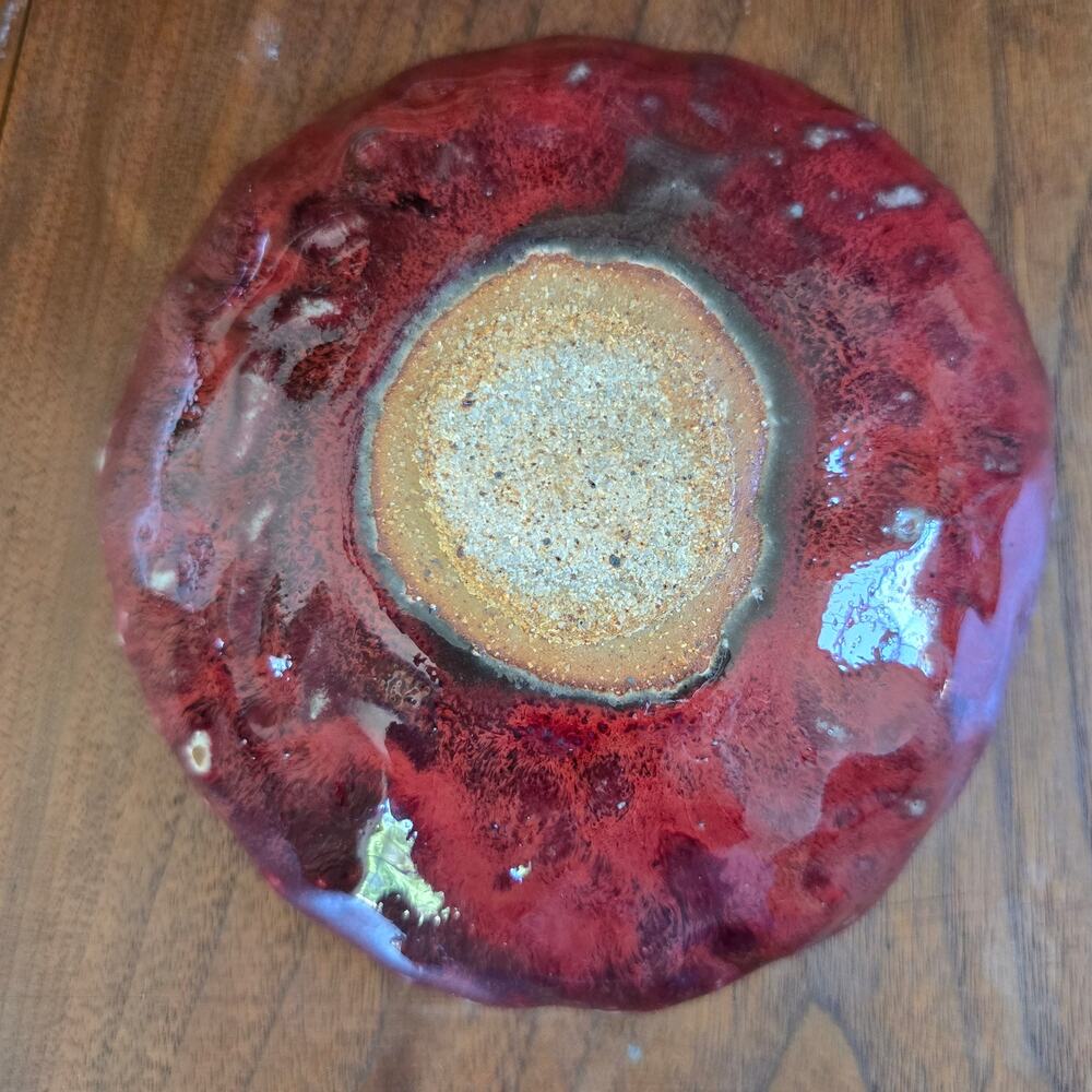 Studio Art Pottery Red Bowl Gray Drip Rim Glazed Classic Rustic Earthy Boho - Picture 6 of 10